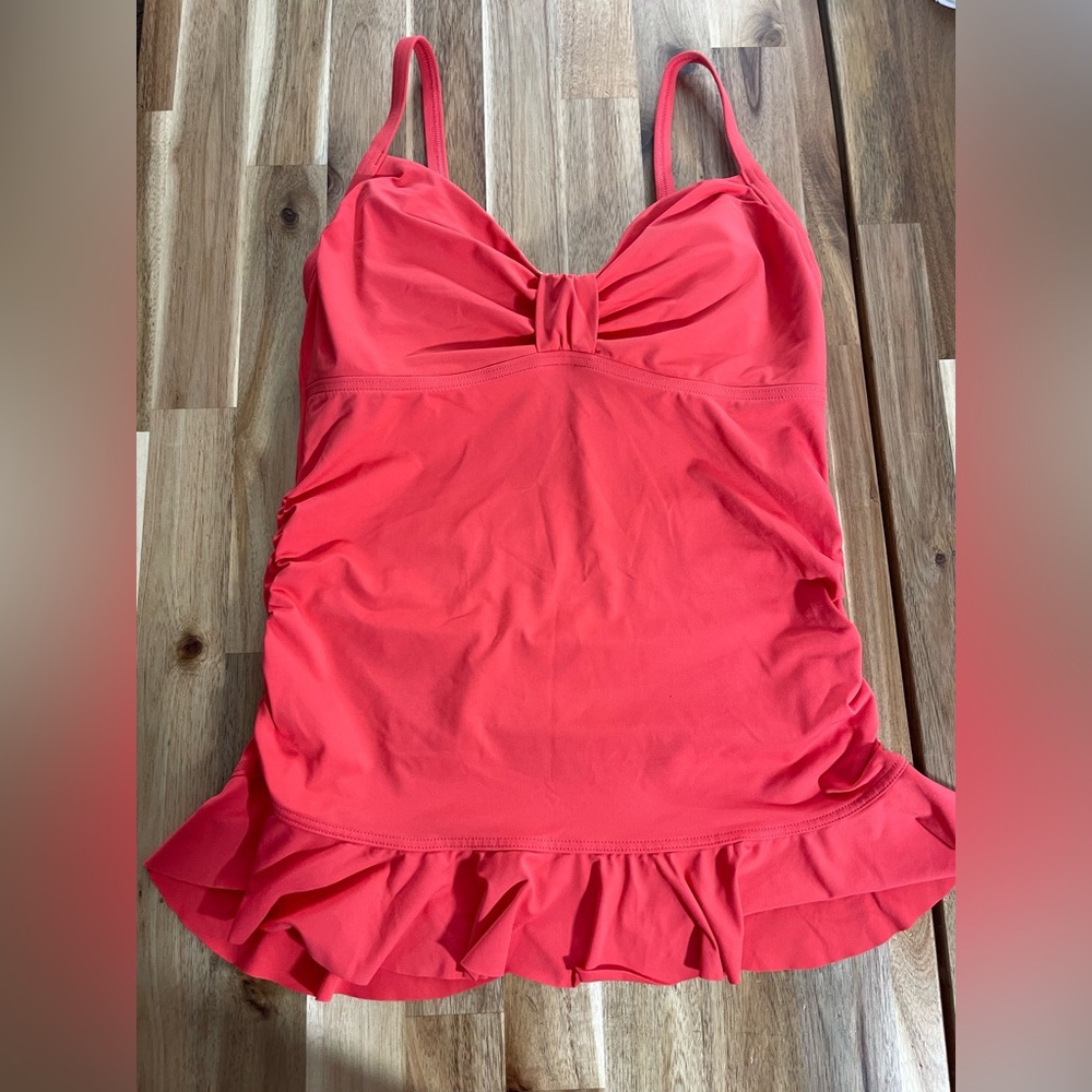 Lands' End Coral Swimsuit with Ruffle Hem